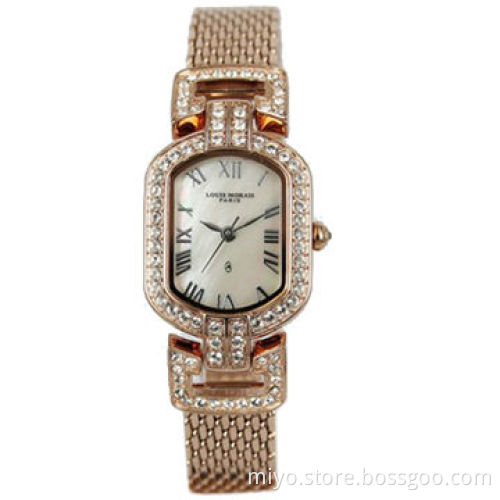 Fashion Square Face Rose Gold Plated Stainless Steel Watch with Rhinestone
